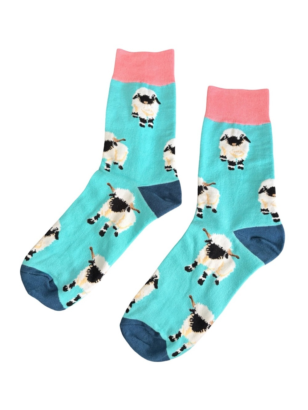 Sheep Novelty Crew Socks Turquoise Pink Navy